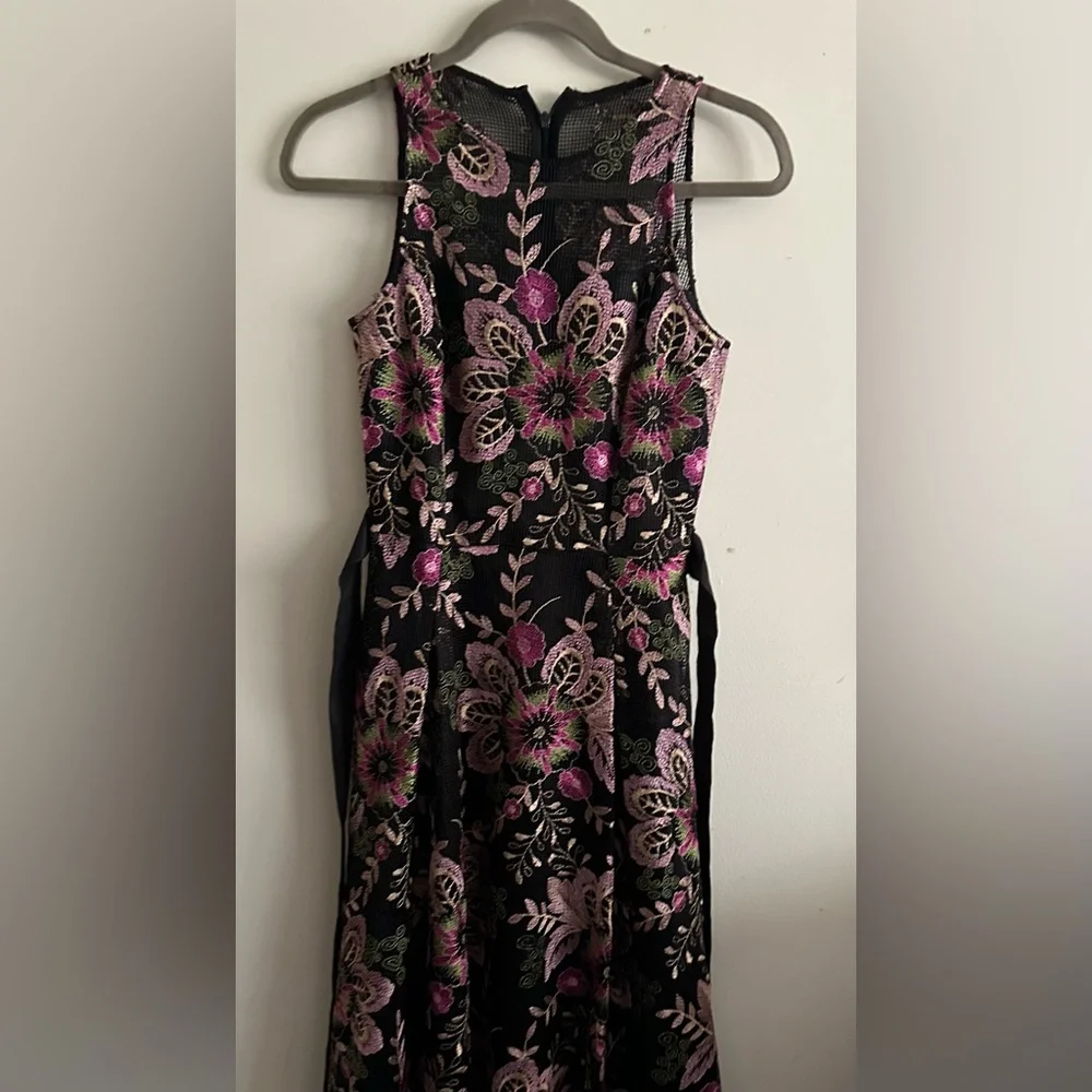 Tahari ARTHUR S.LEVINE boho Floral Embroidered Mesh Lace Tie Cocktail Dress SZ 2 - Picture 4 of 11